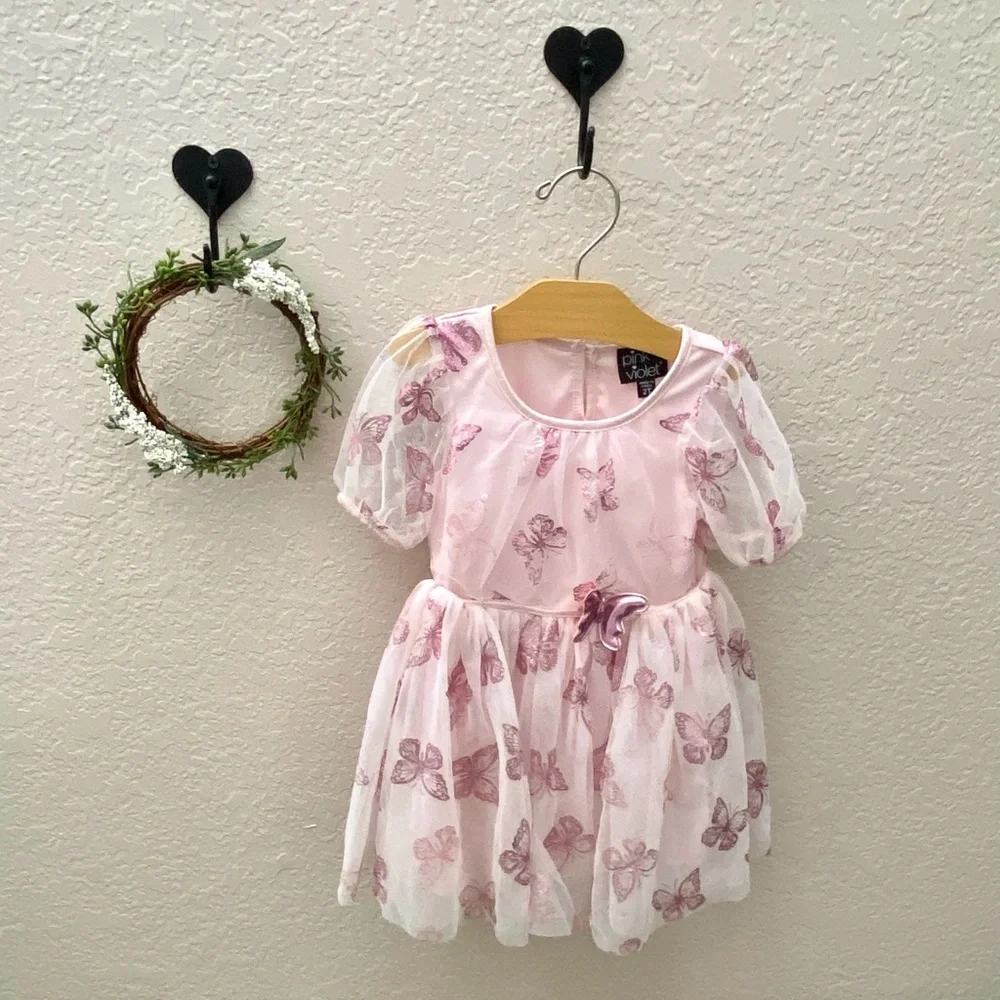 Pink Butterfly Tulle Dress | Size 2T